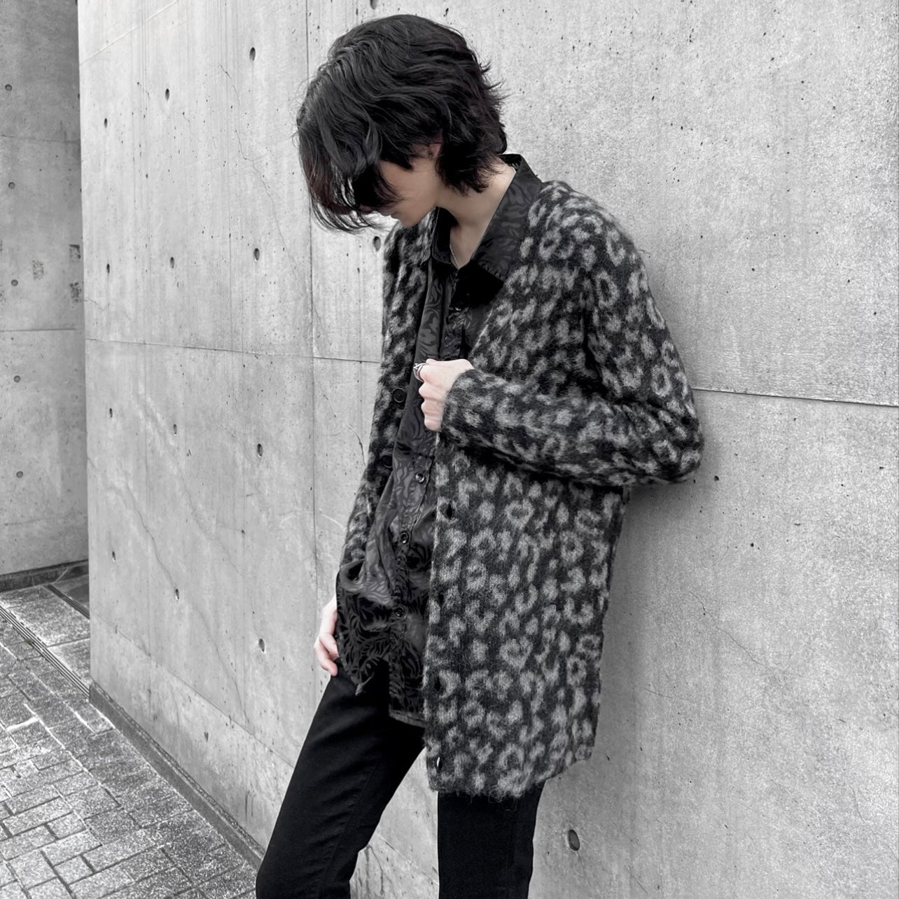 【即納】“Leopard mohair cardigan“ (ブラック)
