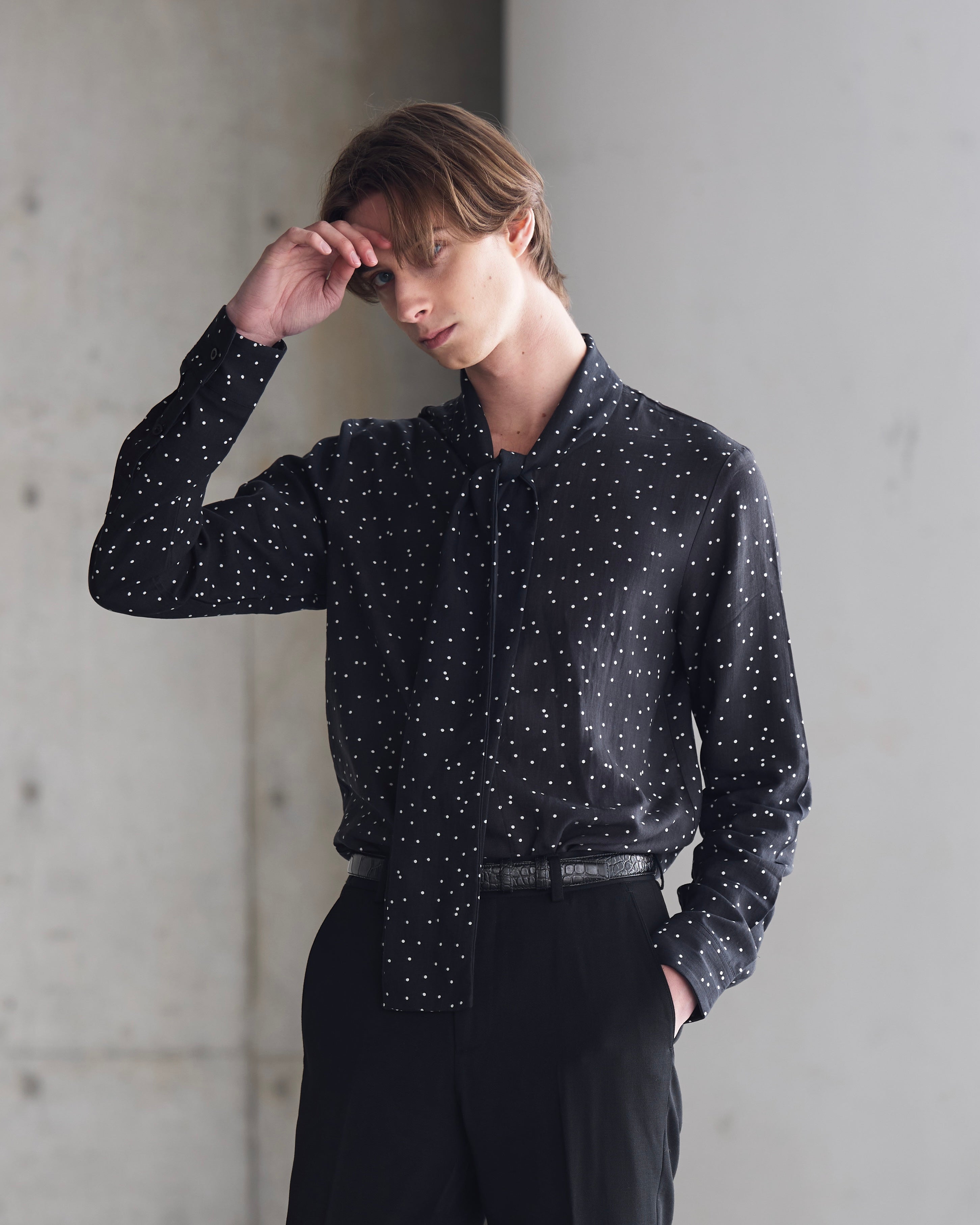 Polkadot Tie-Neck Shirt