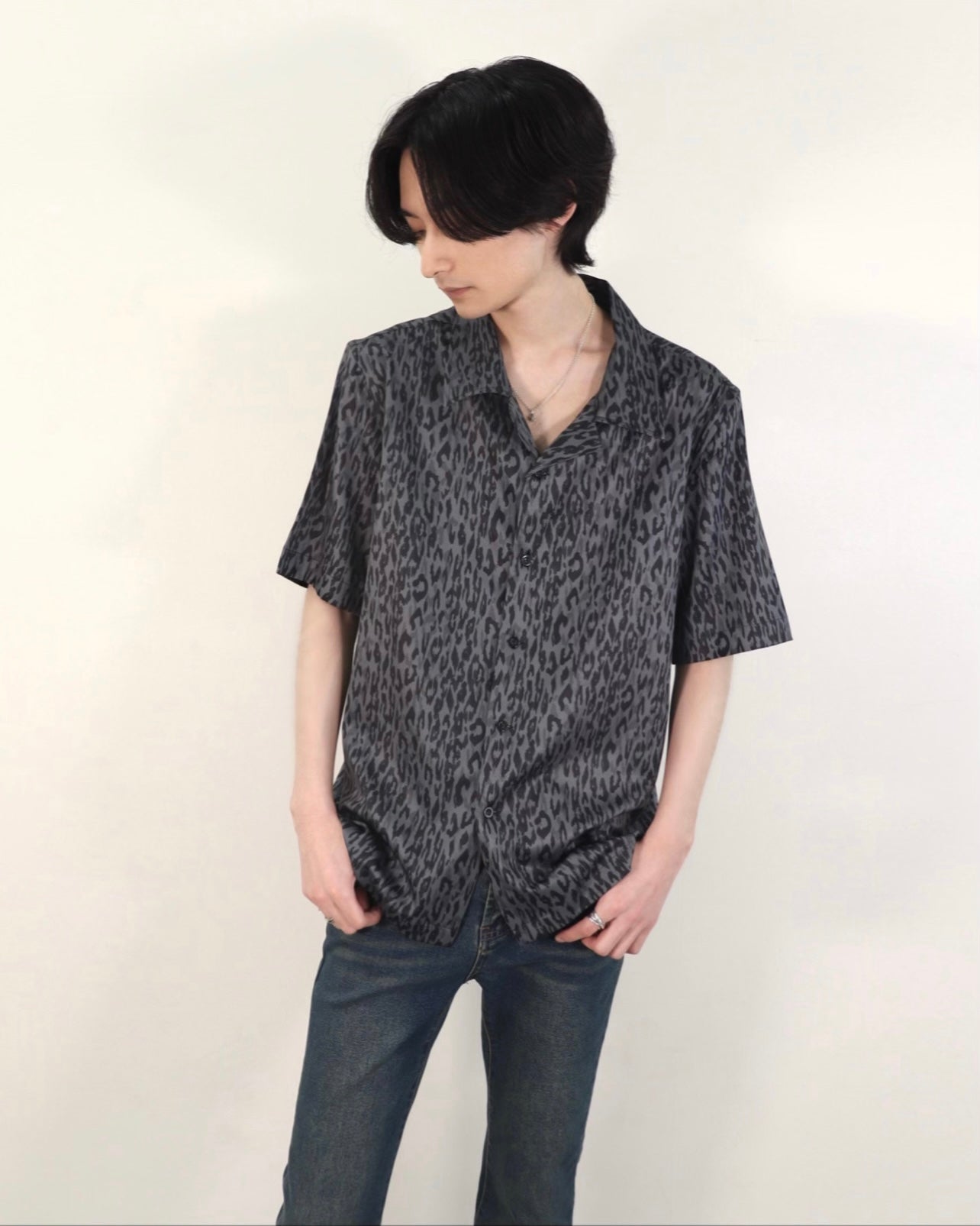 【即納】"Leopard Short Sleeve Shirt" (Gray)