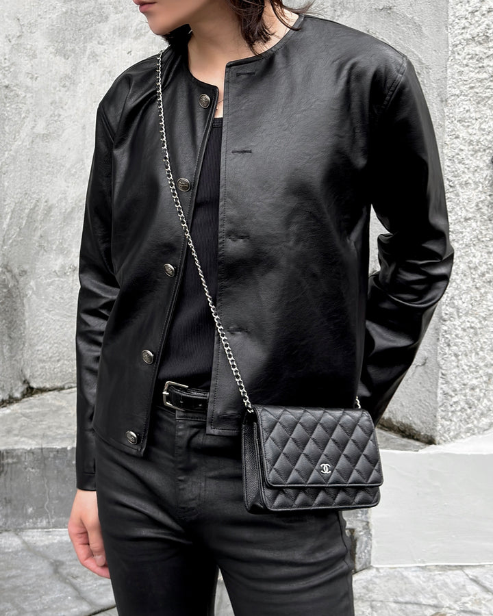 "Leather Cardigan Jacket"