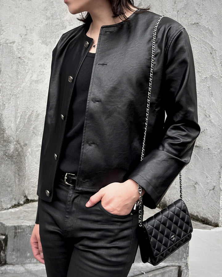 "Leather Cardigan Jacket"