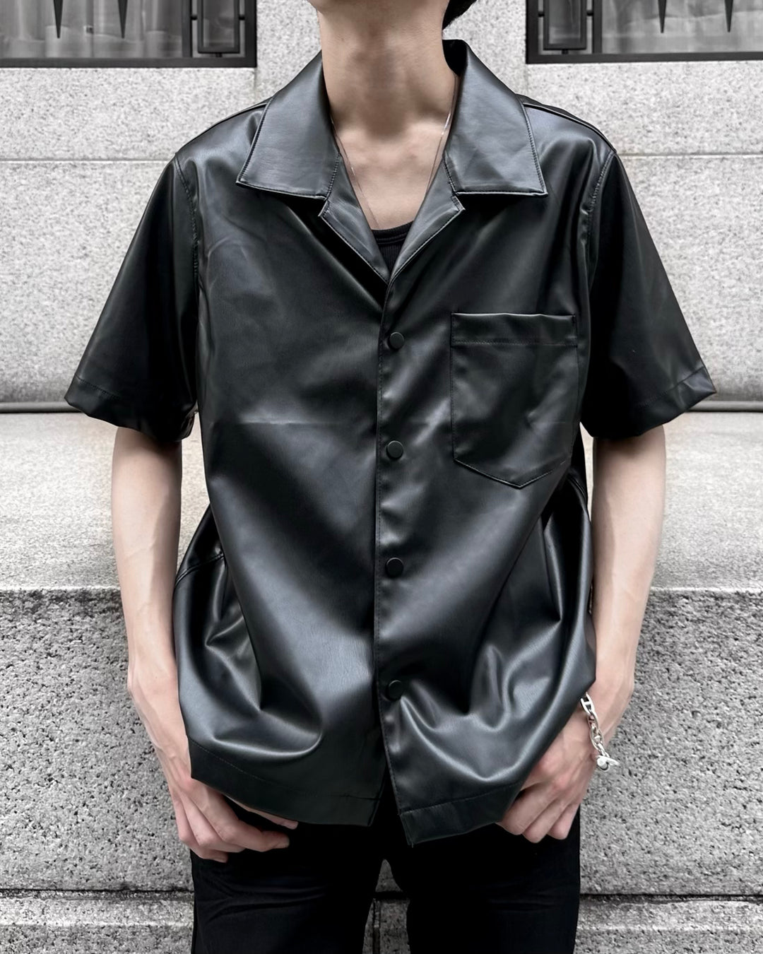 "Leather Short Sleeve Shirt"