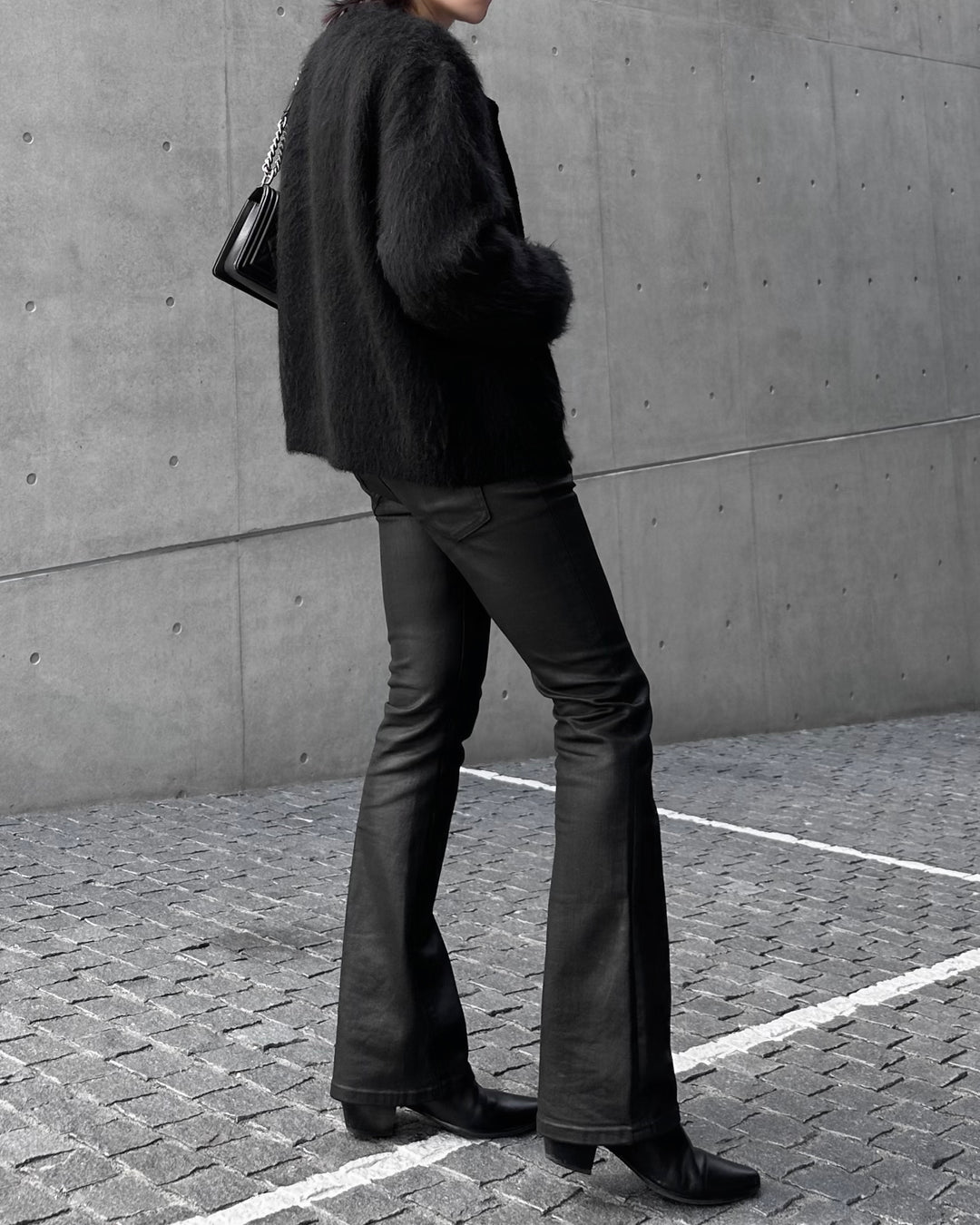 "Coated Flare Denim"