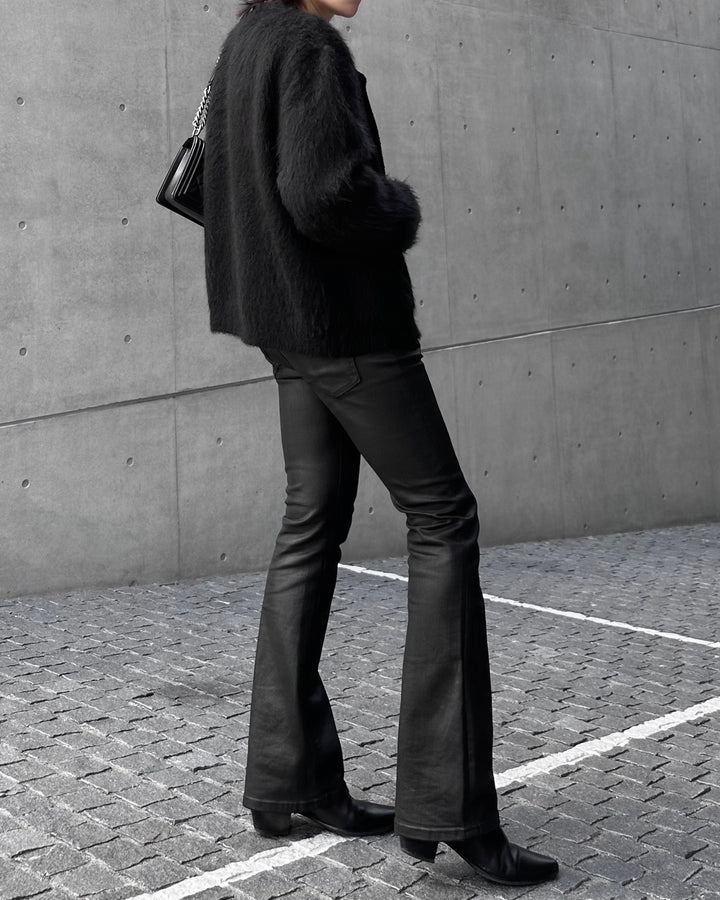 "Coated Flare Denim"