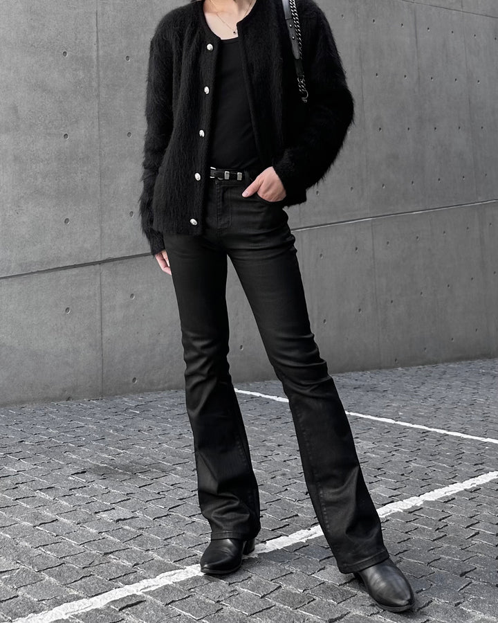 "Coated Flare Denim"