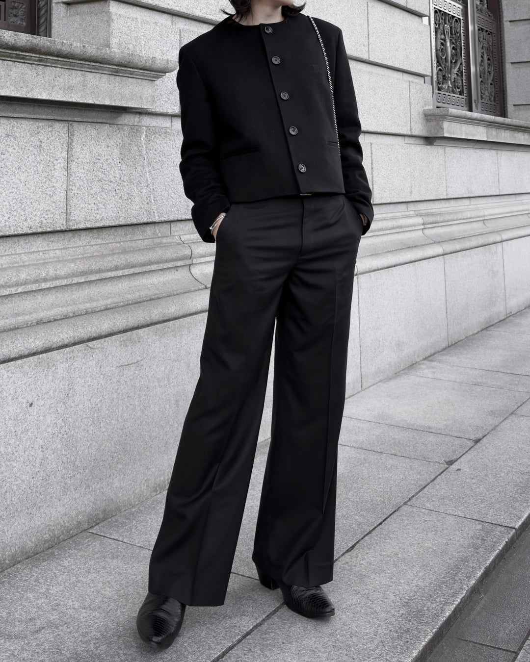 "Wool Wide Flare Slacks" 