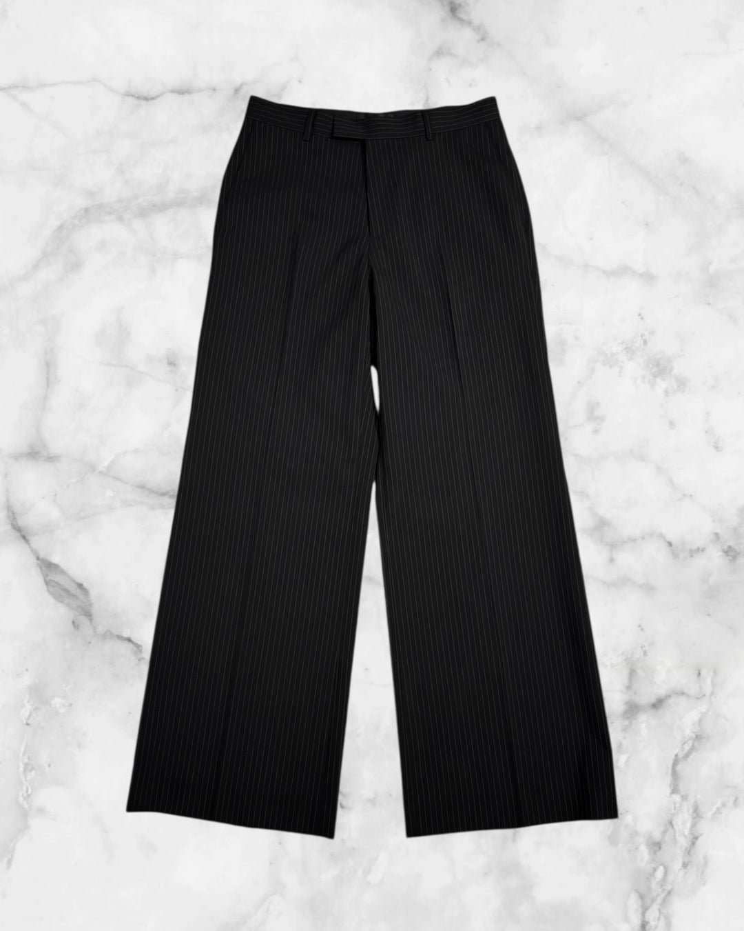 "Striped Wool Wide Flare Slacks"