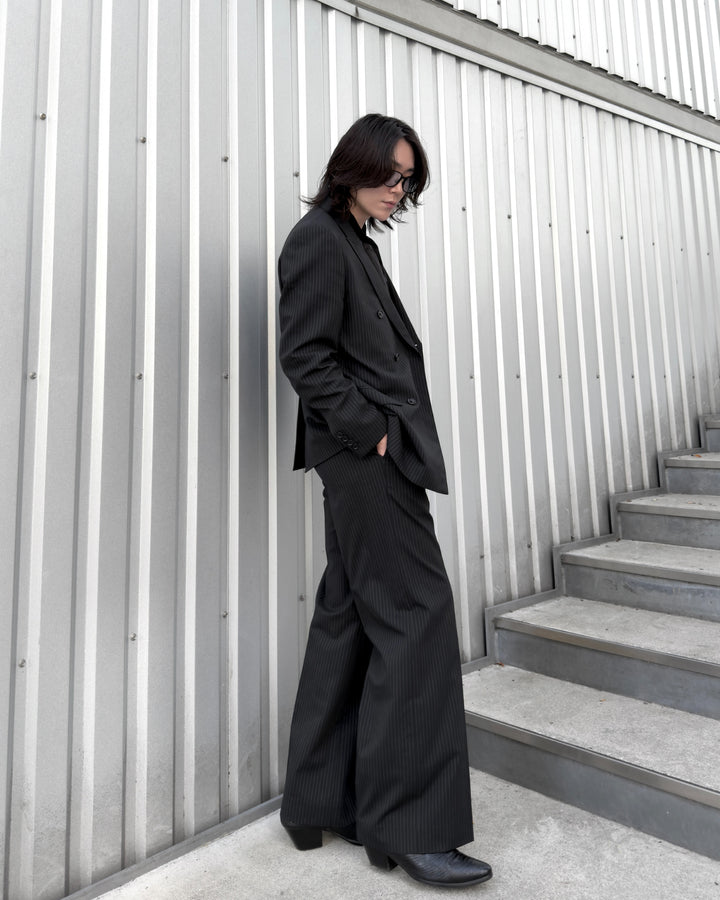 "Striped Wool Wide Flare Slacks"