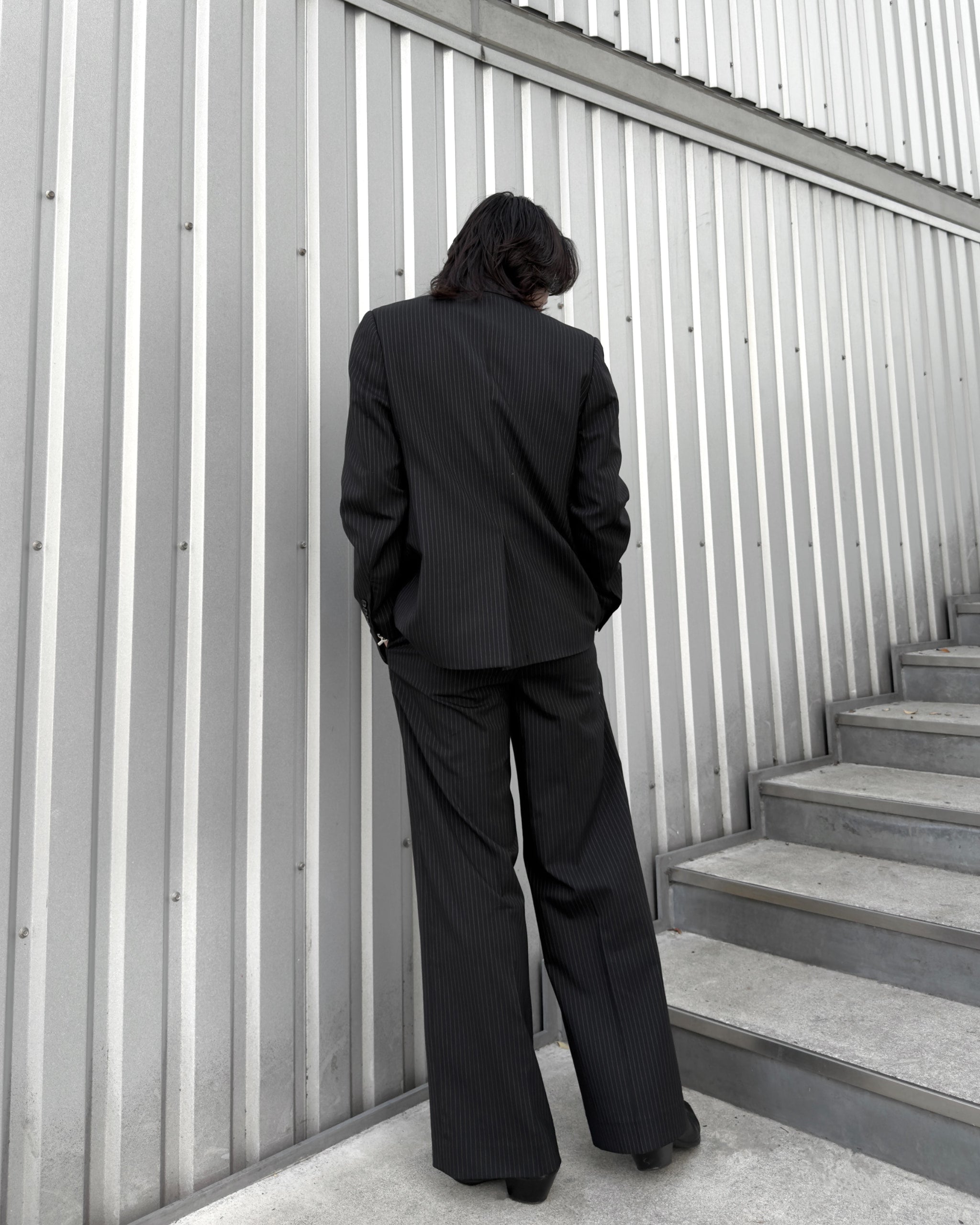 Striped Wool Wide Flare Slacks