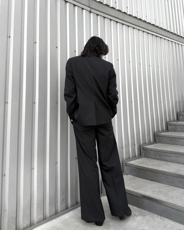 "Striped Wool Wide Flare Slacks"