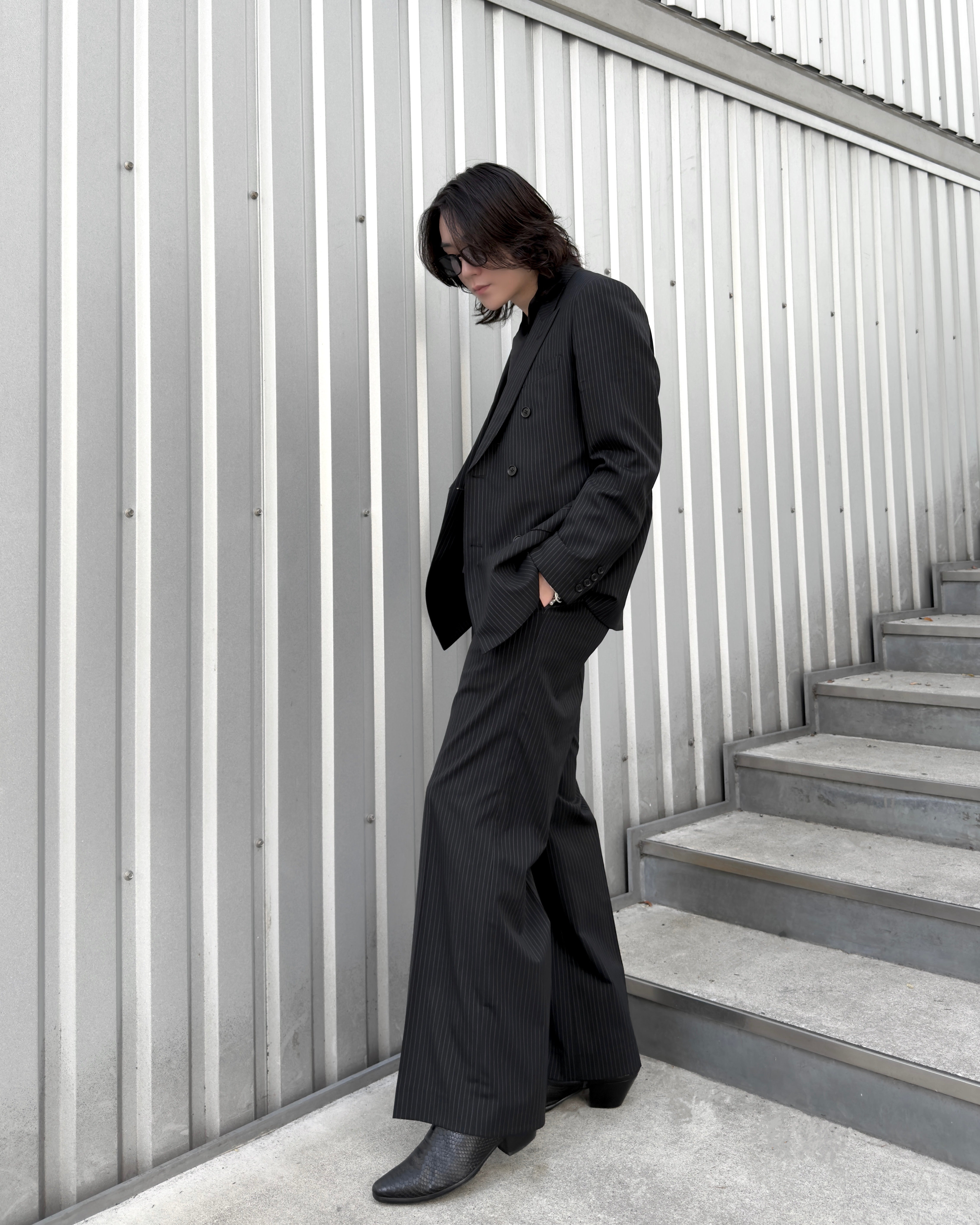 Striped Wool Wide Flare Slacks