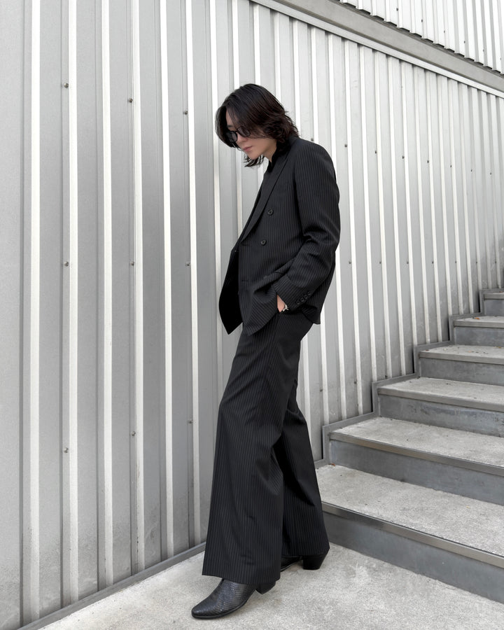 "Striped Wool Wide Flare Slacks"