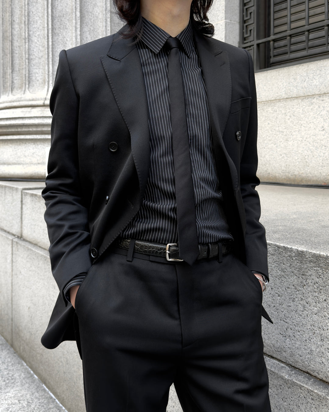 "Striped Cotton Shirt" Black 