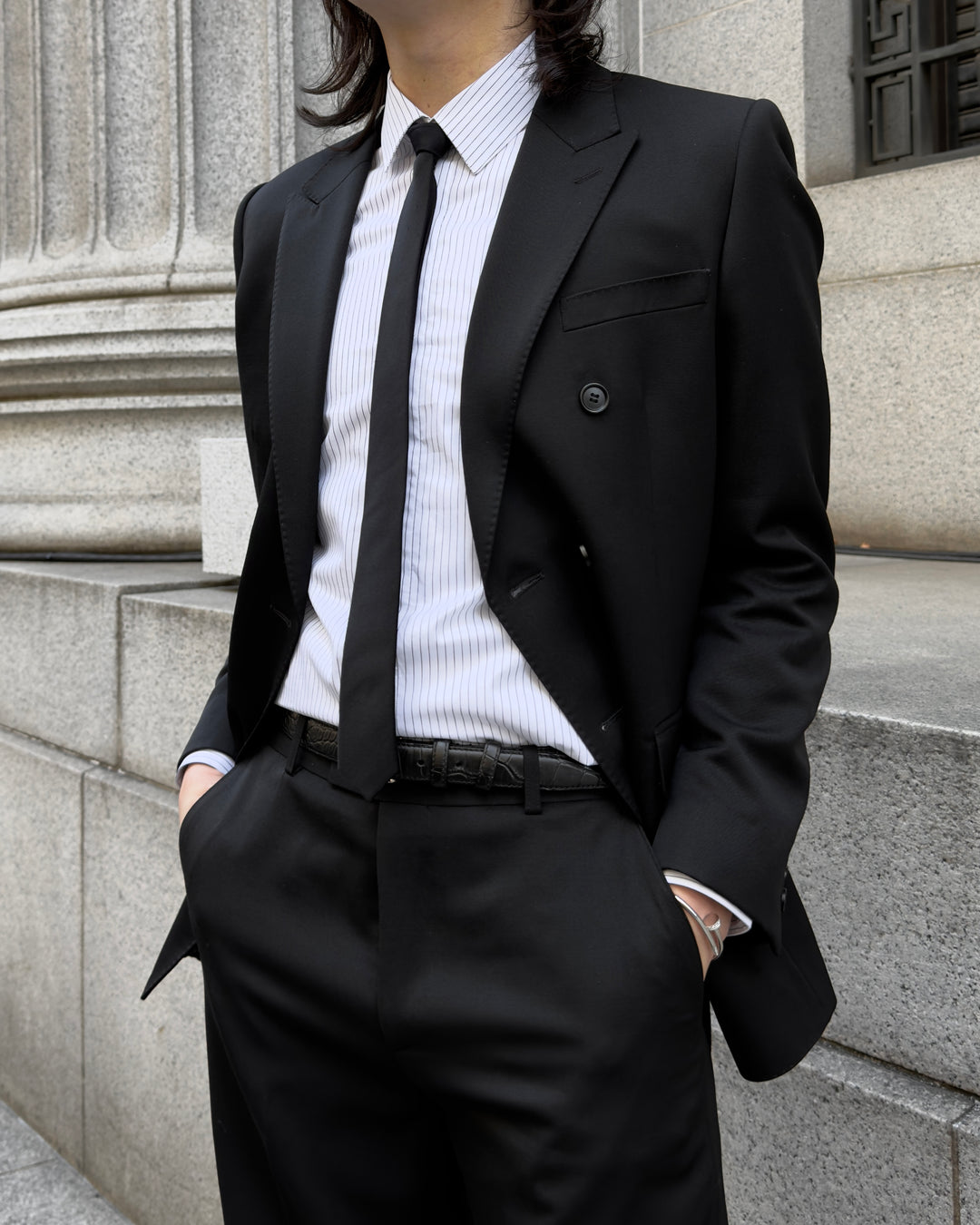 "Striped Cotton Shirt" White 