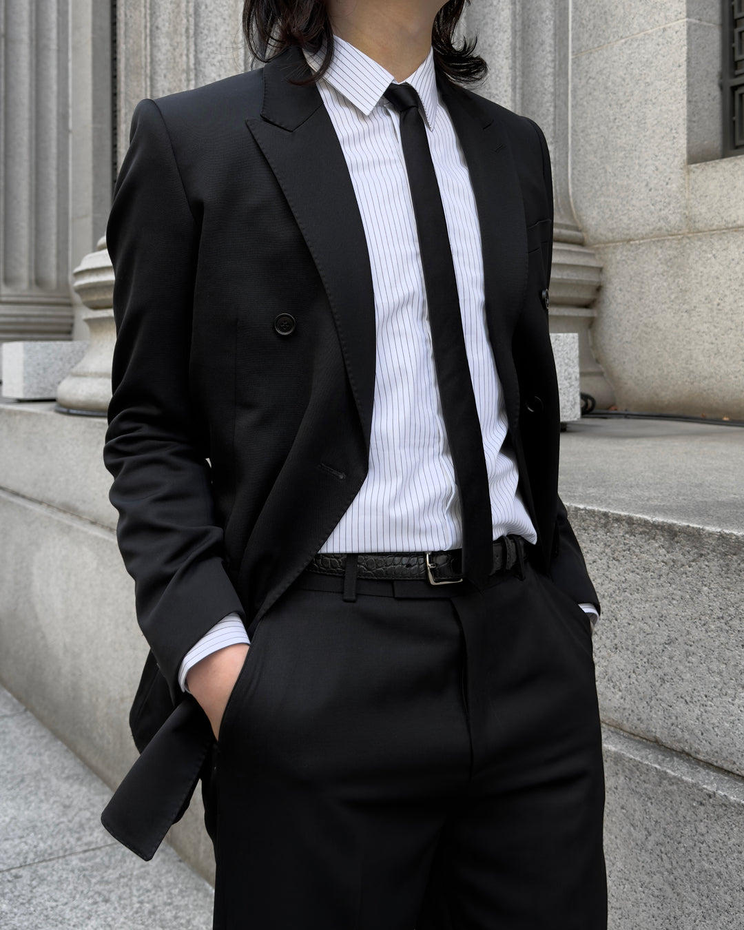 "Striped Cotton Shirt" White 