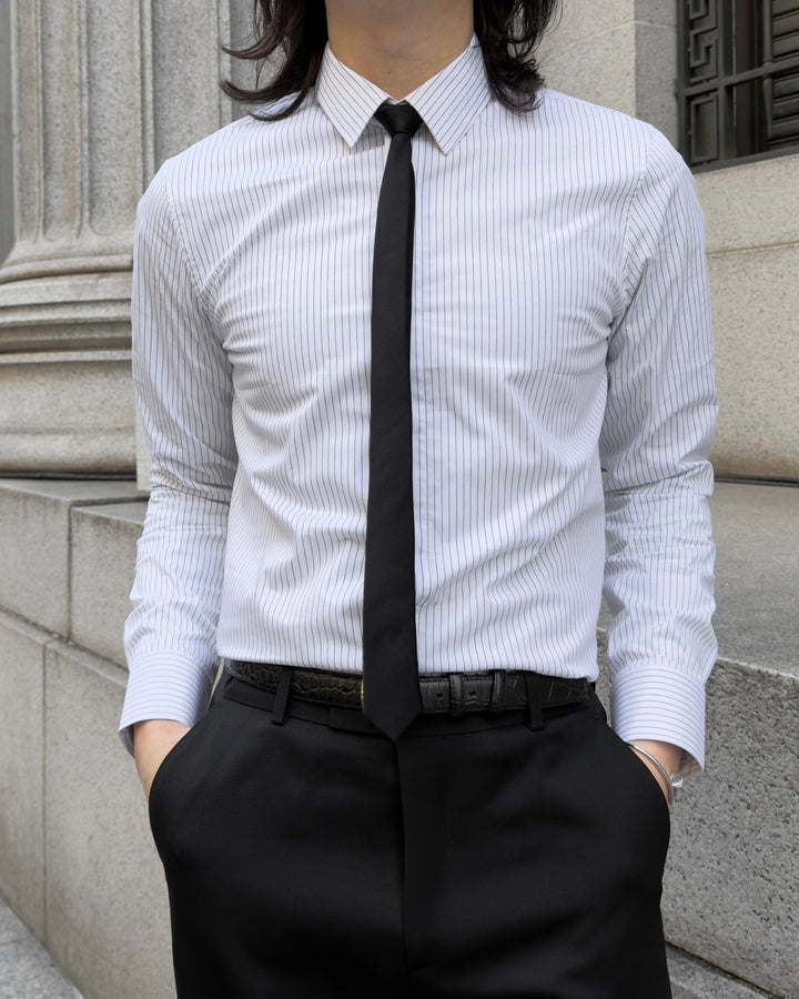 "Striped Cotton Shirt" White 