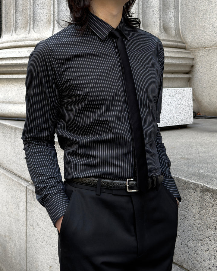 "Striped Cotton Shirt" Black 