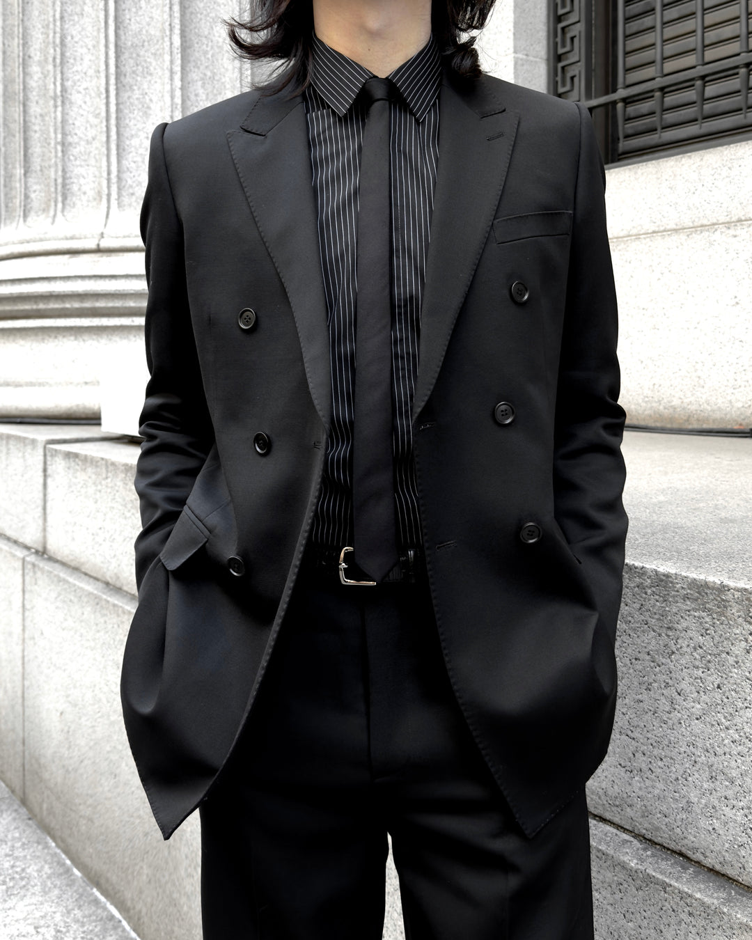 "Striped Cotton Shirt" Black 