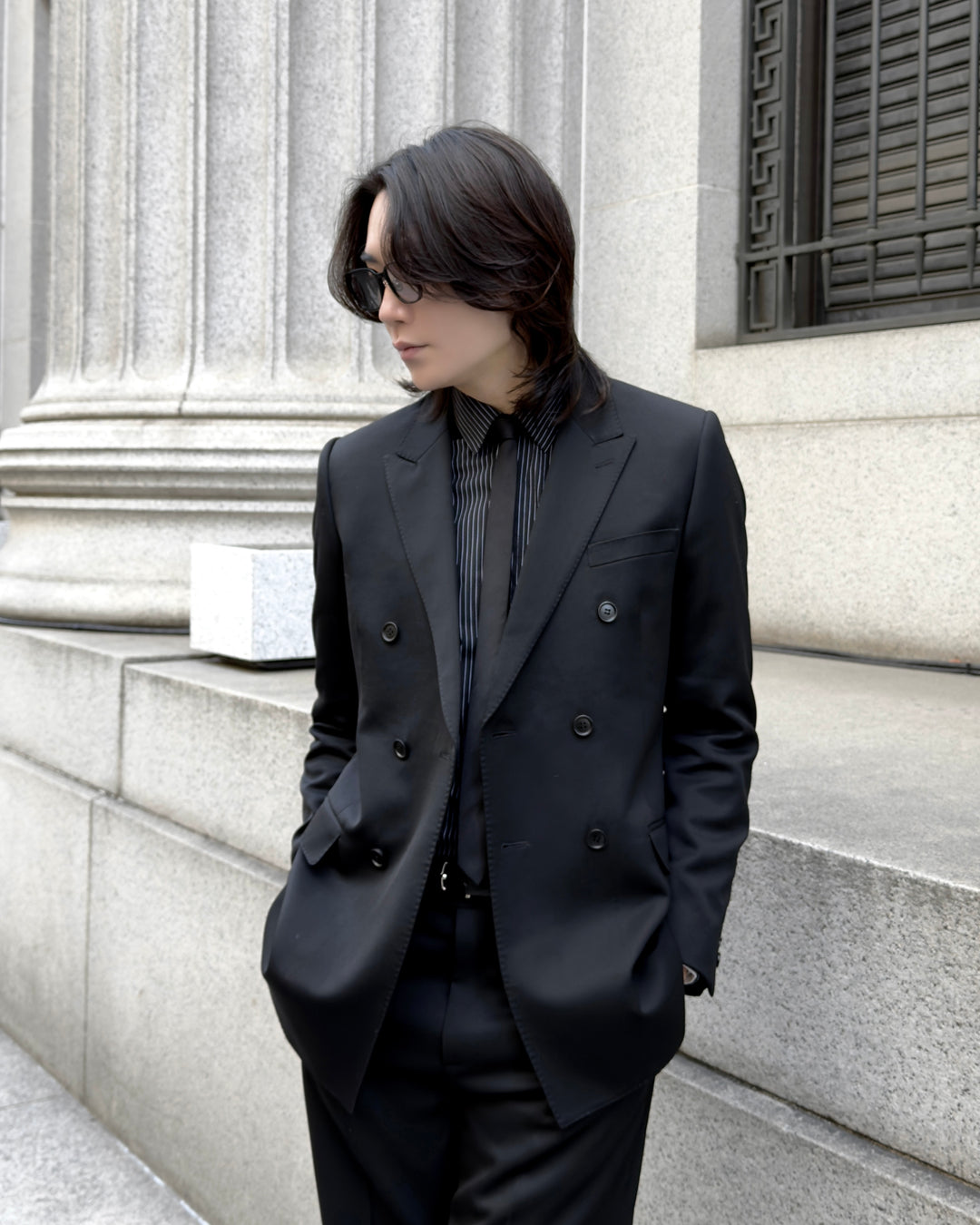 "Striped Cotton Shirt" Black 