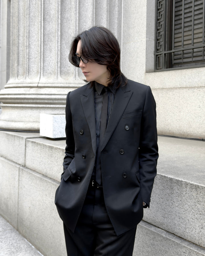 "Striped Cotton Shirt" Black 