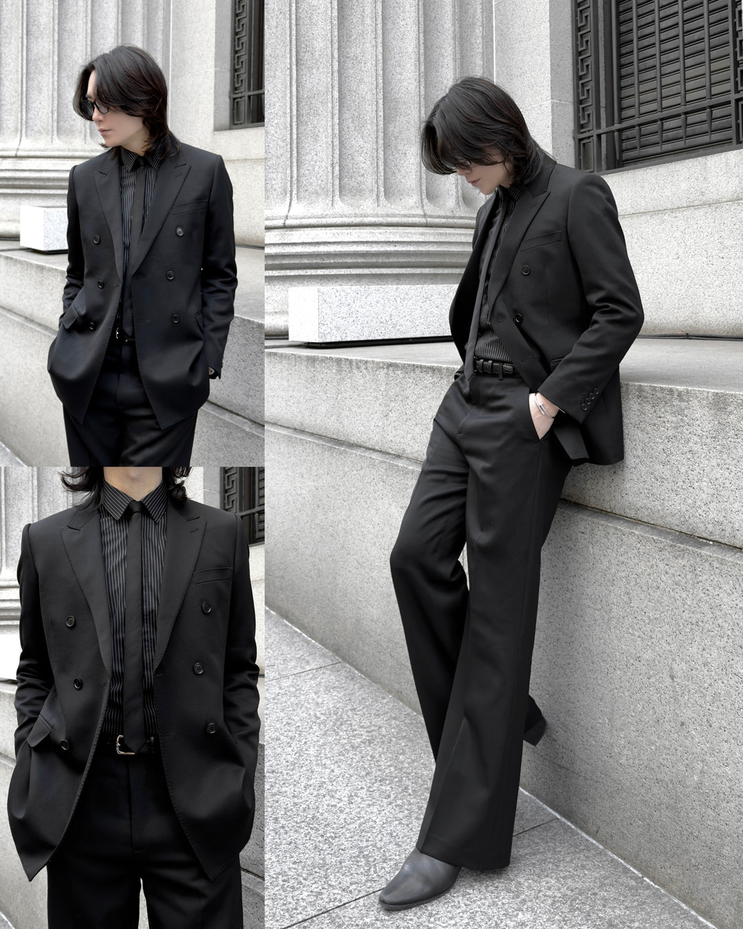 "Striped Cotton Shirt" Black 