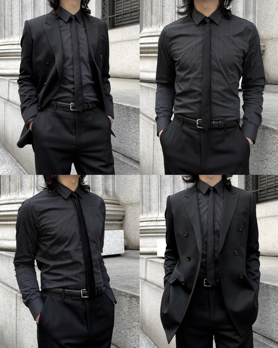 "Striped Cotton Shirt" Black 