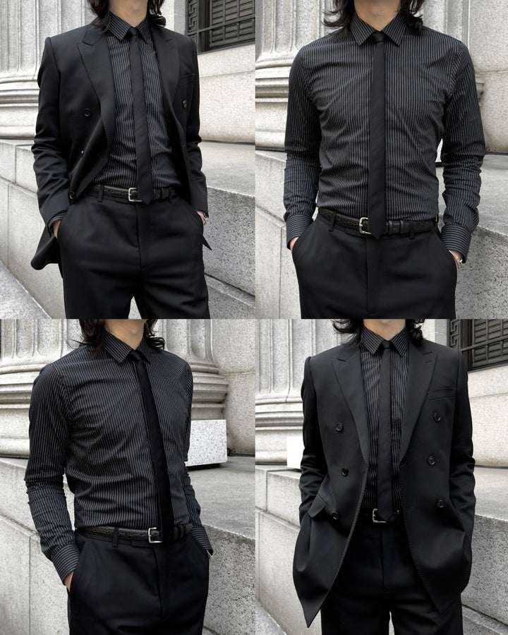 "Striped Cotton Shirt" Black 