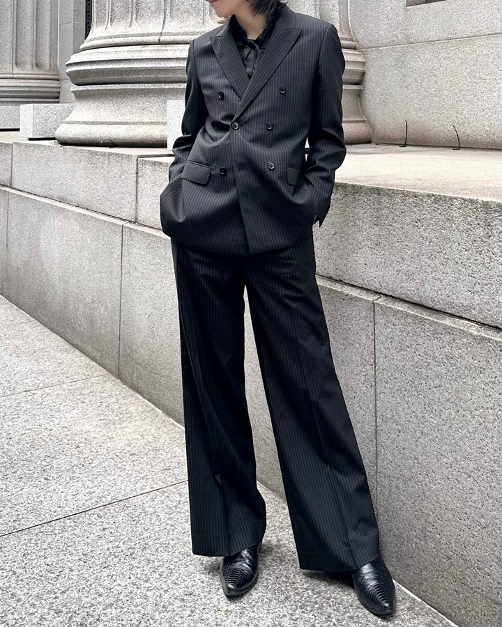 "Striped Wool Wide Flare Slacks"