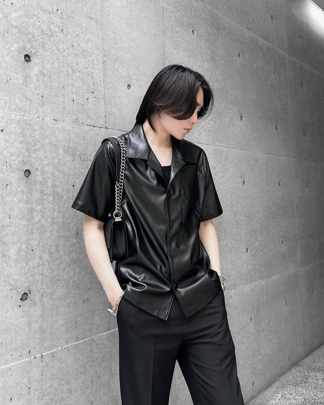 "Leather Short Sleeve Shirt"