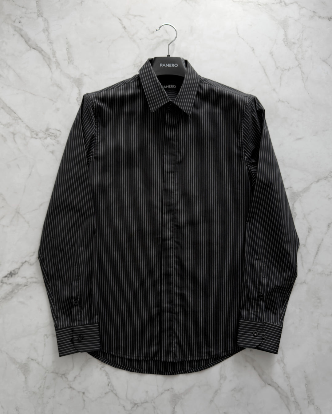 "Striped Cotton Shirt" Black 