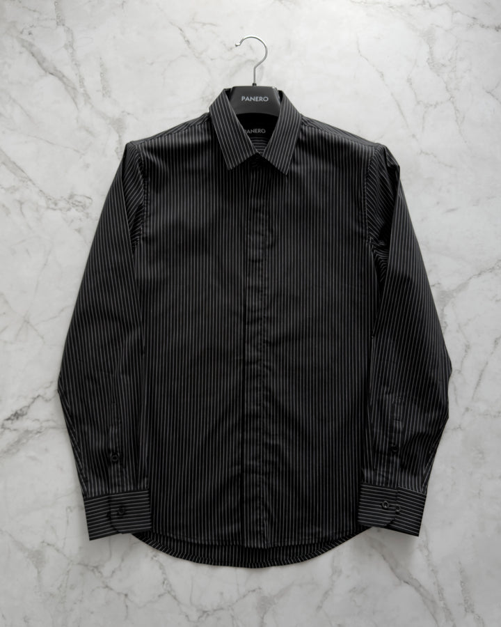 "Striped Cotton Shirt" Black 