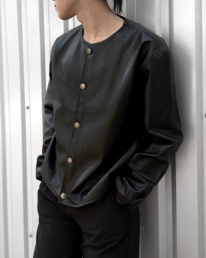 "Leather Cardigan Jacket"