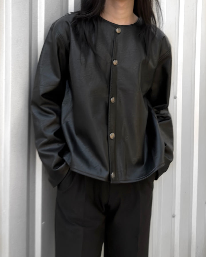 "Leather Cardigan Jacket"