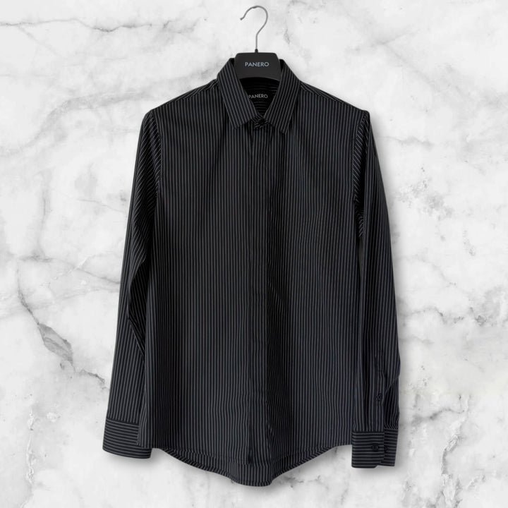 "Striped Cotton Shirt" Black 
