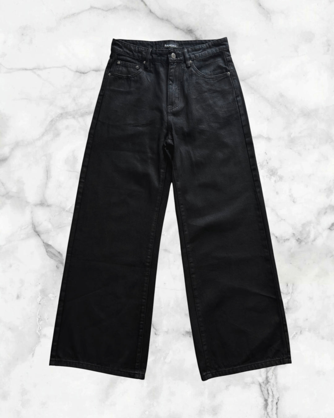 "Coated Wide Flare Jeans"