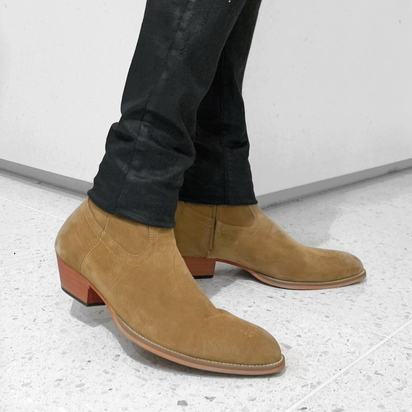 【即納】40mm heel boots “Diagonal”（スウェードブラウン）