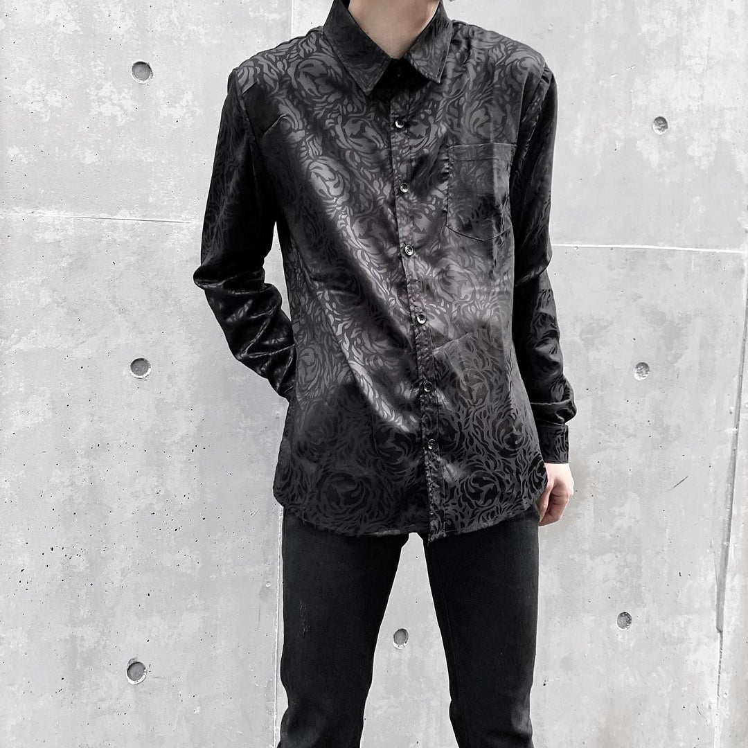 "광택 장미 꽃 셔츠"(검은 색)
