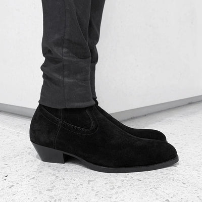 【即納】 40mm heel boots “Diagonal”（スウェードブラック）
