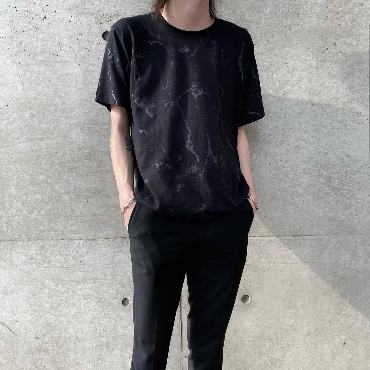 [Instant delivery]"Marble"T-shirt Marble Marble Total Pattern T-shirt (Black)