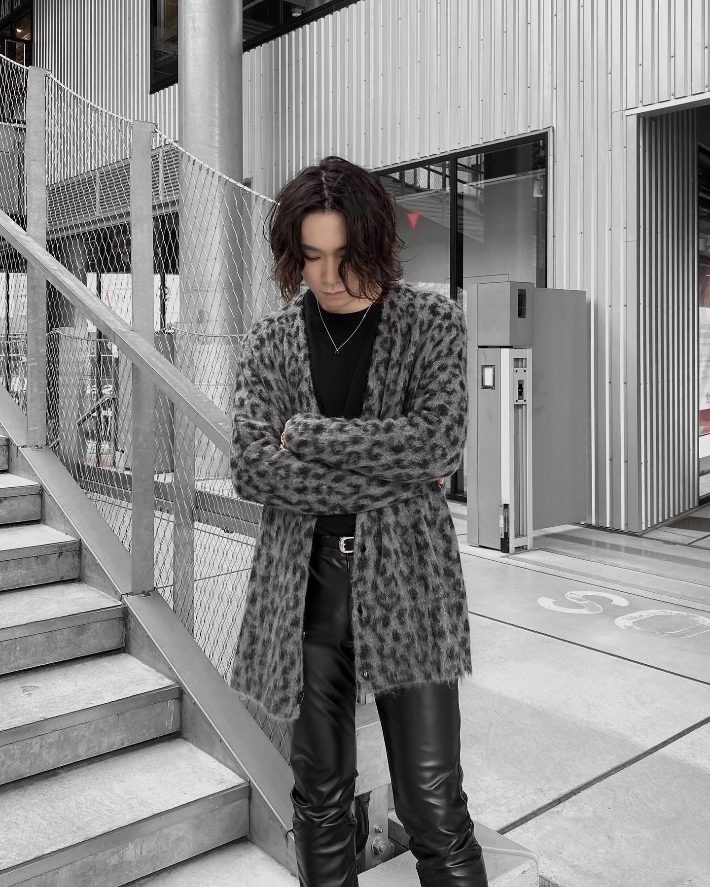 “Leopard Mohair Cardigan” (Black)