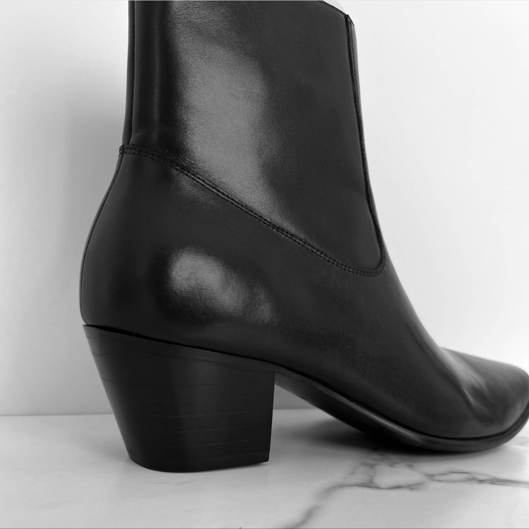 mens high heel dress boots Men's Black Plain-Toe Leather Ankle - Buchanan US 8 / D and upscale evenings OSSTONE - Calfskin Zipper High
