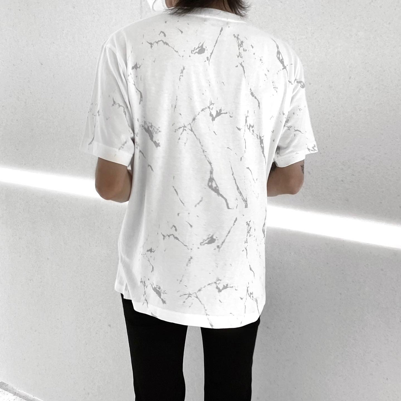 [Instant delivery]"Marble"T-shirt Marble Marble Total Pattern T-shirt (White)