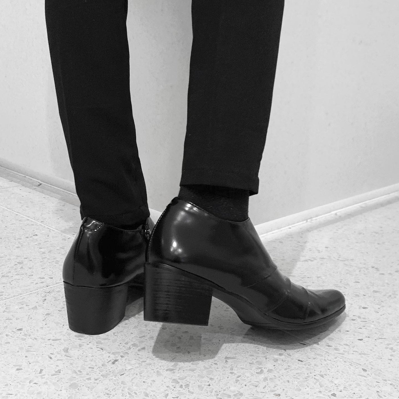 【즉납】60mm heel leather shoes (가죽 블랙)