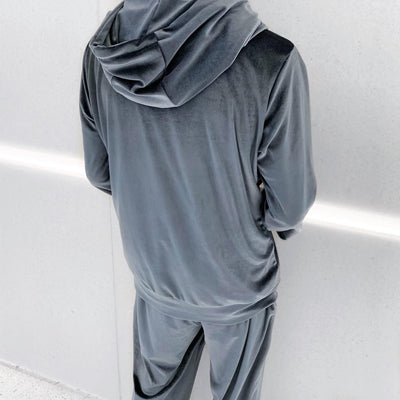 【即納】"velours" pullovers setup hoodie (グレイッシュブルー）