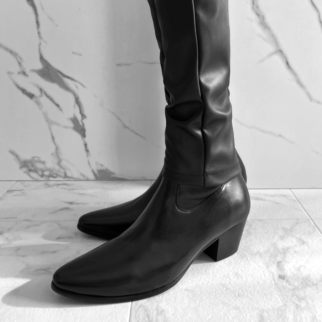mens high heel dress boots Christia Bella Genuine Leather Men High Heel Boots Pointed Toe Party Dress Boots Fashion Business Ankle Boots Male Formal Shoes