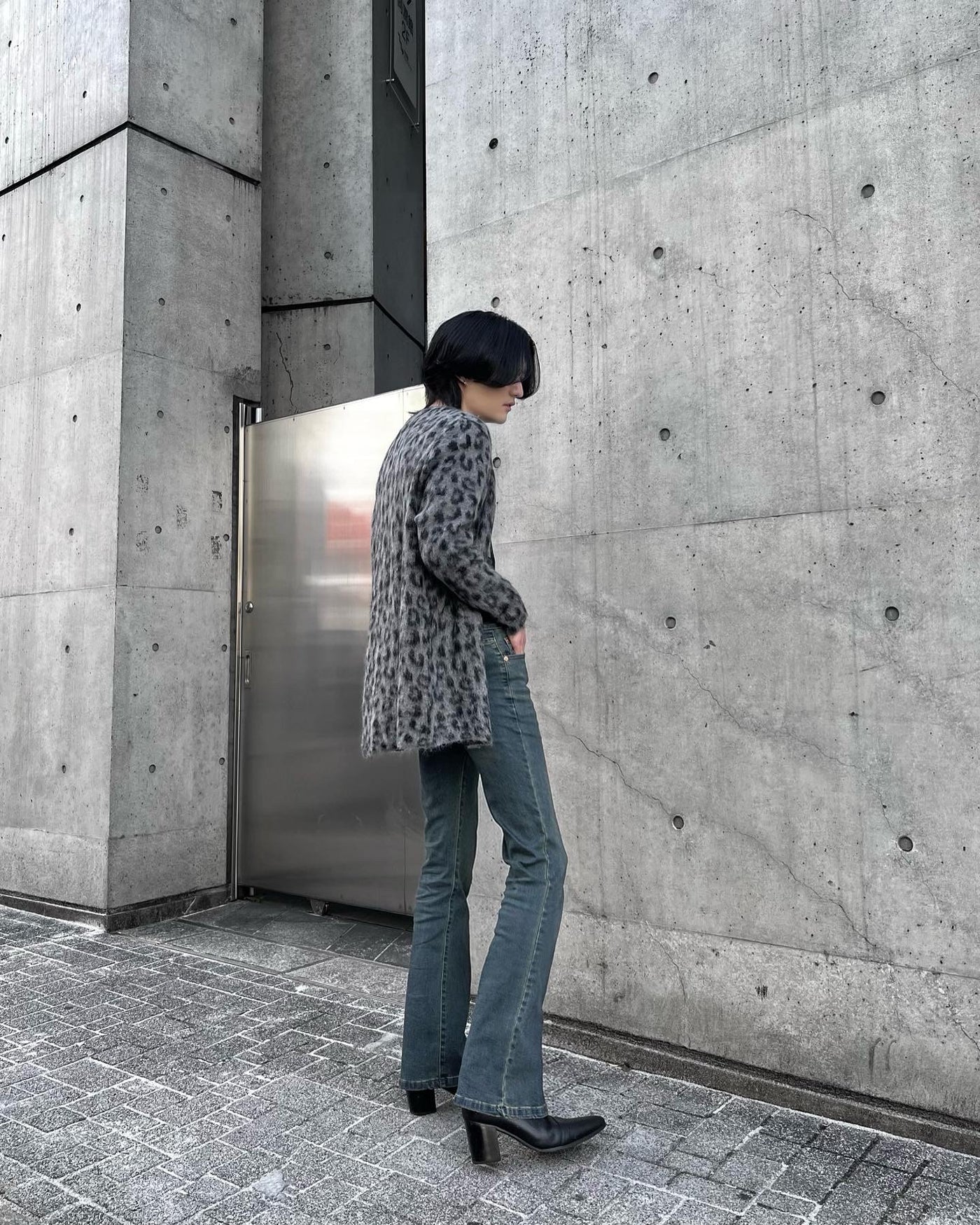 [Instant delivery] “Leopard mohair cardigan” (Gray)