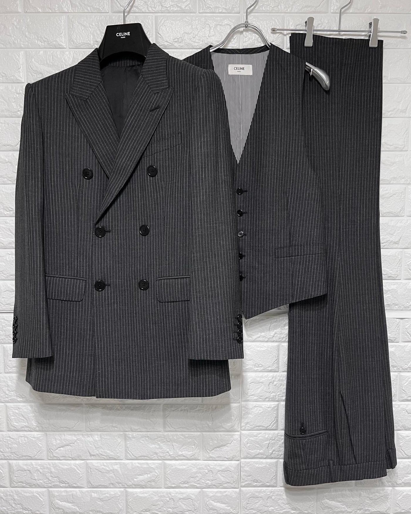 Celine /CELINE 20SS 3-piece setup classic jacket striped wool canvas