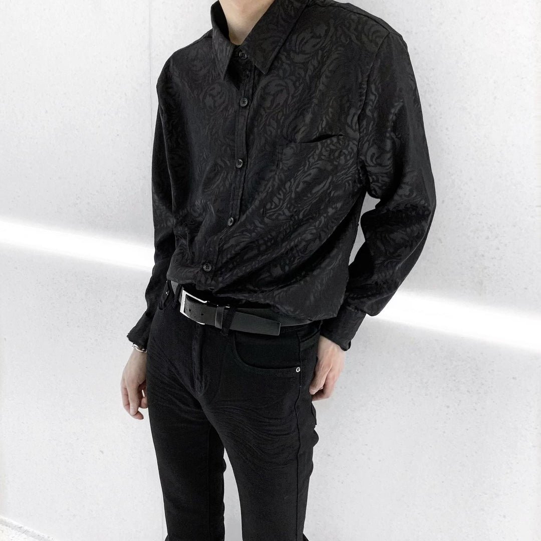 black dress shirt with roses EMBROIDERED ROSE SHIRT