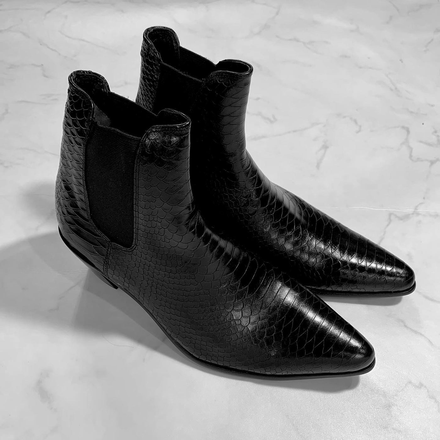 [Instant delivery]"Croco sidegore"60mm heel boots