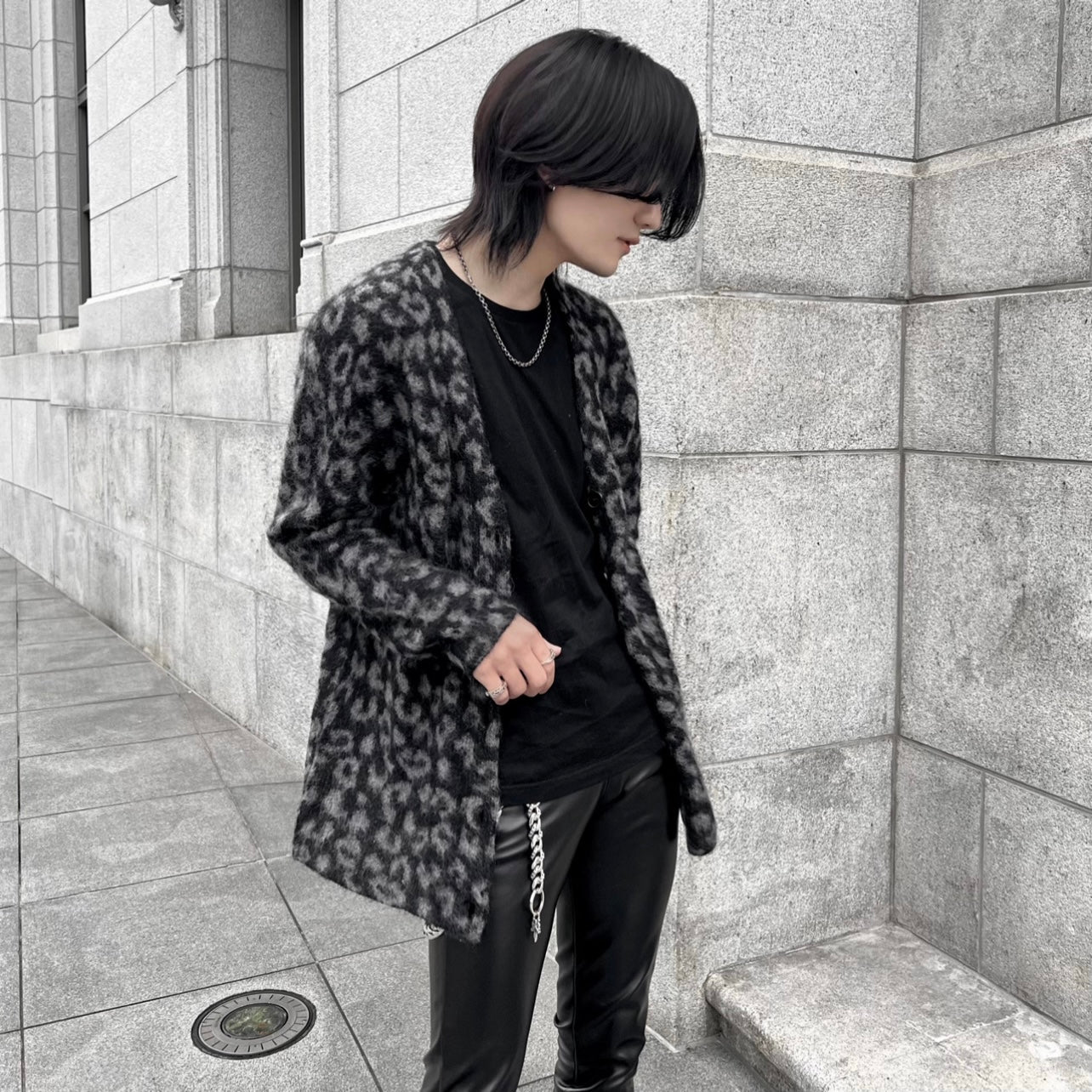 Leopard mohair cardigan“ (Black) – PANERO